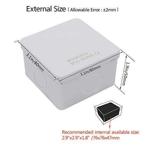 LeMotech Junction Box, Electrical Box IP65 Water Resistant Dustproof ABS Plastic Project Enclosure for Electronics White 3.1 x 3.1 x 1.9 inch - Image 2