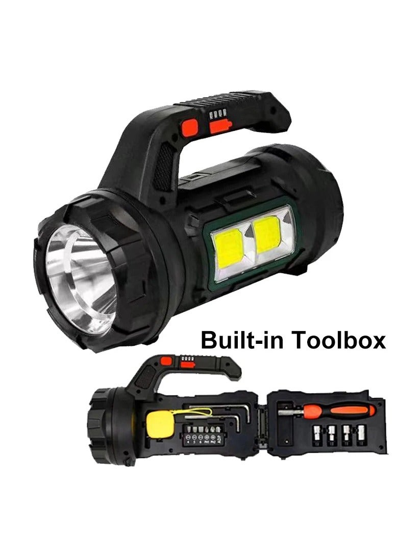 مصباح يدوي قابل لإعادة الشحن، مصباح يدوي عالي السطوع، مصباح يدوي مع حزام كتف ومخرج USB للإعصار في حالات الطوارئ والعواصف والصيد والمشي لمسافات طويلة والتخييم - Image 2