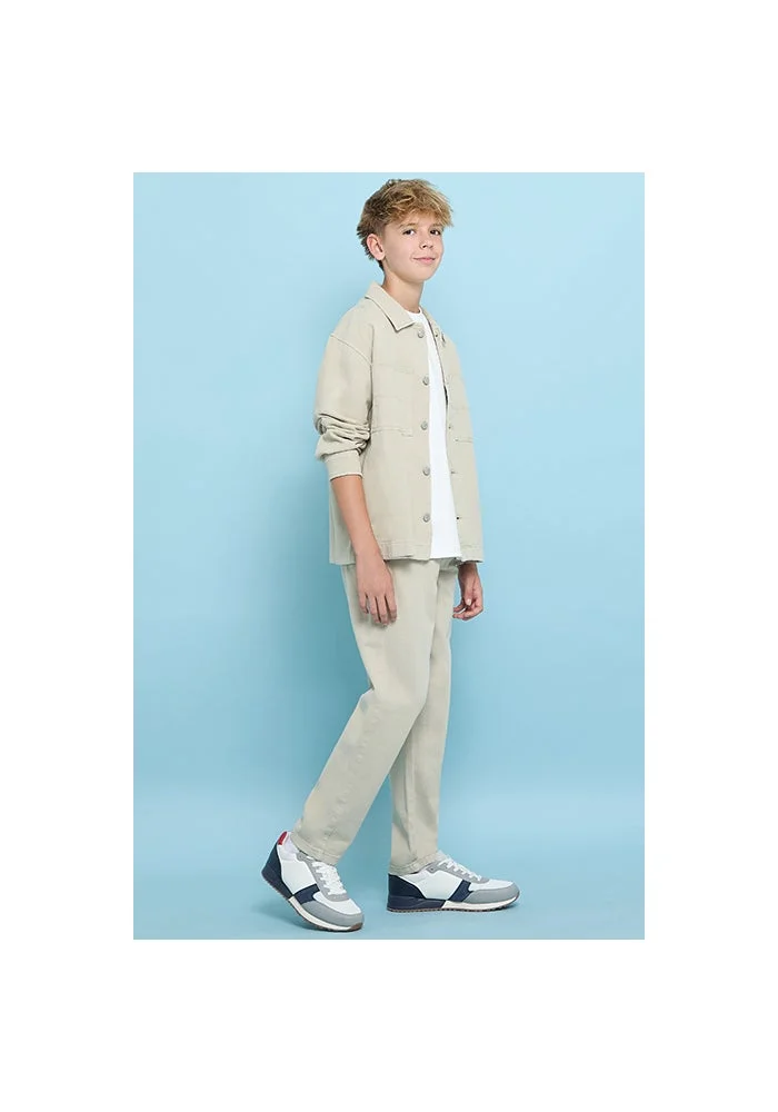 R&b Solid Woven Pants with Button Closure