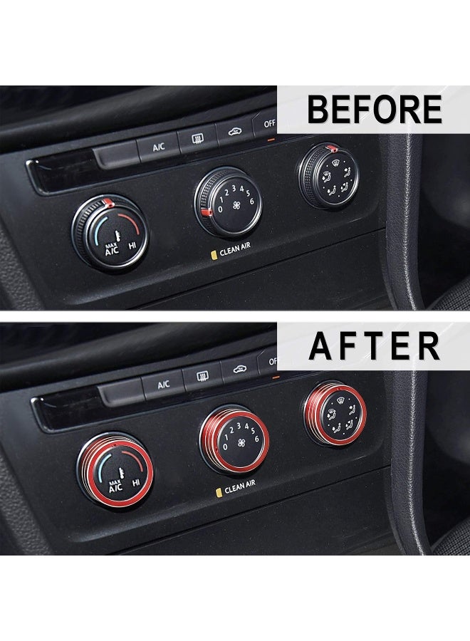 TOMALL 3Pcs Aluminum Centre Console Cover Compatible With Volkswagen Mk7 Golf Gti 2015 2016 2017 2018 2019 2020 Ac Air Conditioning Knob Button Cover Trim Decoration Ring (Red)  - Image 5
