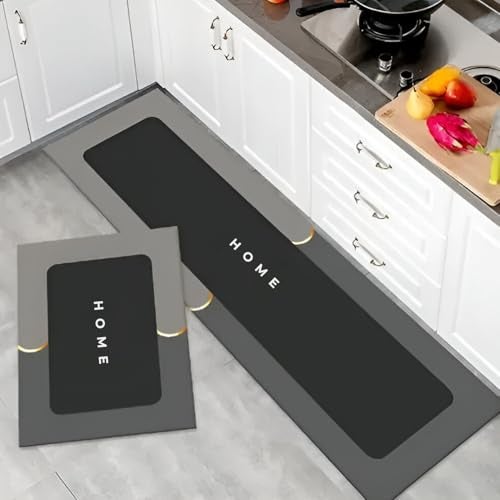 MAXOSHINE Kitchen Mats for Floor Anti Slip Waterproof Feet Comfort Kitchen Runner Floor Mat Standing Desk Mat Floor Mats for Kitchen, Grey Set of 2 - Image 1