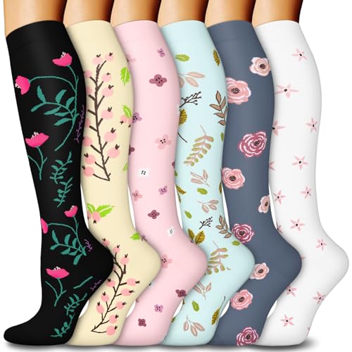FuelMeFoot 6 Pairs Compression Socks for Women & Men 15-20mmHg Graduated Support Knee High Socks for Nurses, Travel, Athletic - Image 1