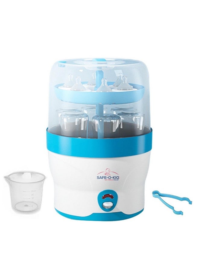 Safe-O-Kid ® 6 Bottles Advanced Sterilizer With 1 Year Manufacturer Warranty, Large Capacity, Steam Sterilizer For Feeding Bottles, Assessories, Breast Pumps, Teats, Bpa Free Products, Auto Shut With Advanced Uniform Heat Distribution Technology To Eliminate 99.9999 (Maximum Possible) Germs (Bacteria,Viruses Etc) - Blue - Image 1