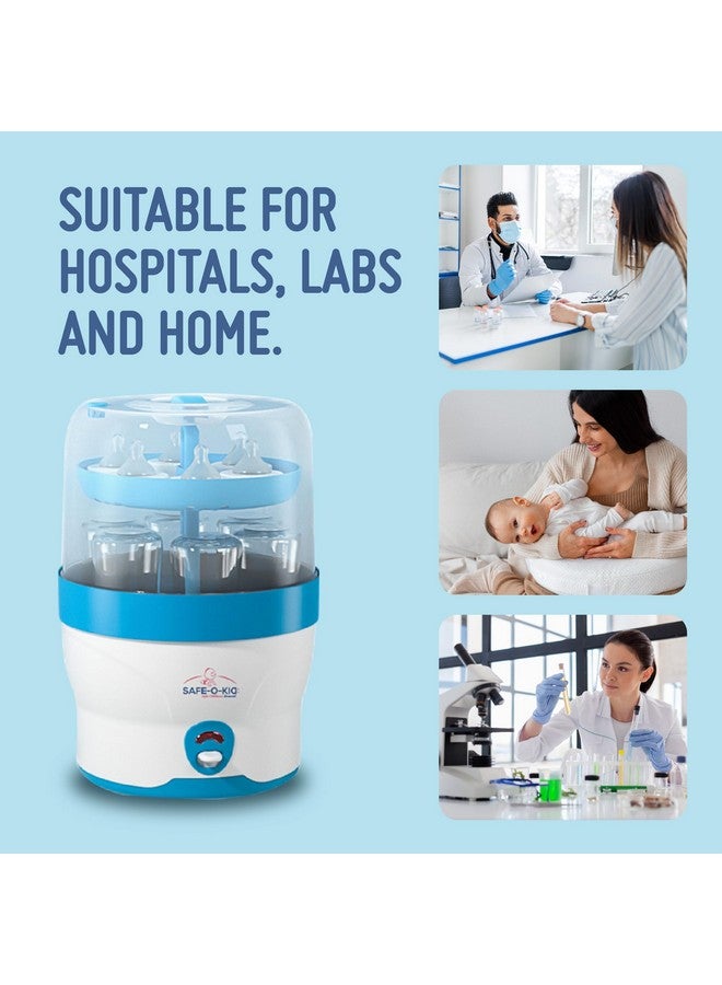 Safe-O-Kid ® 6 Bottles Advanced Sterilizer With 1 Year Manufacturer Warranty, Large Capacity, Steam Sterilizer For Feeding Bottles, Assessories, Breast Pumps, Teats, Bpa Free Products, Auto Shut With Advanced Uniform Heat Distribution Technology To Eliminate 99.9999 (Maximum Possible) Germs (Bacteria,Viruses Etc) - Blue - Image 4