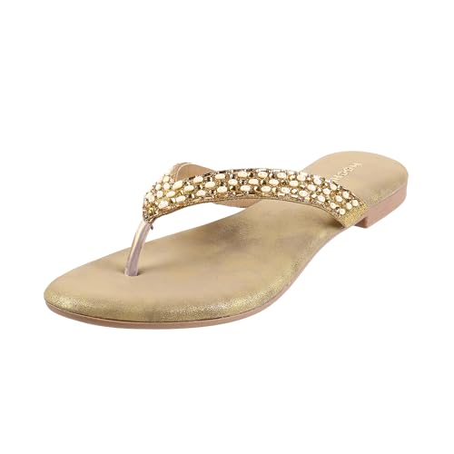 Mochi Women Flat Beaded Ethnic Chappal UK/6 EU/39 (35-286) - Image 1