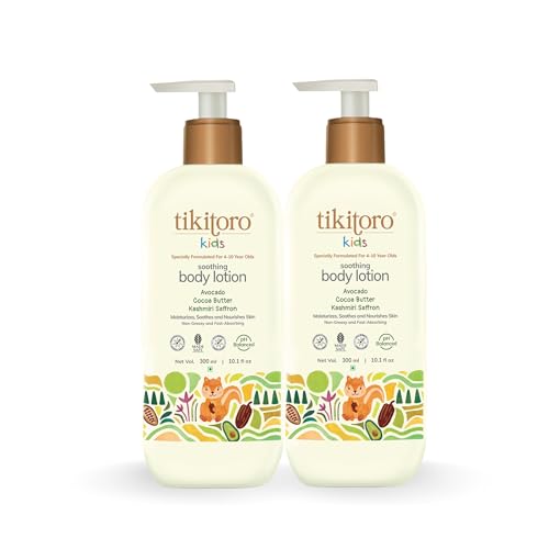 Tikitoro Kids Soothing Body Lotion | Pediatrician Approved | Moisturizes, Soothes & Nourishes Skin |100% Vegan with Avocado, Cocoa Butter, Kashmiri Saffron Extract |Daily Use (Age: 4+ Years) (300 x 2) - Image 1