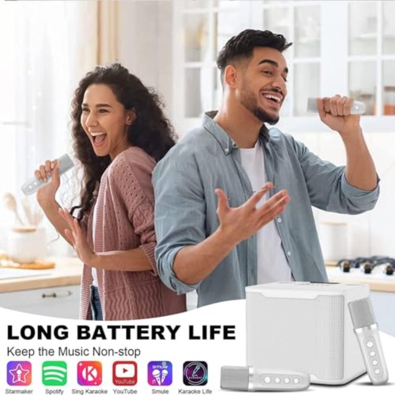 مكبر صوت كاريوكي محمول للسفر والاستخدام الخارجي، هيكل من سبائك الألومنيوم، لون فضي، بطارية مدمجة قابلة لإعادة الشحن مع وقت تشغيل يصل إلى 20 ساعة - Image 4