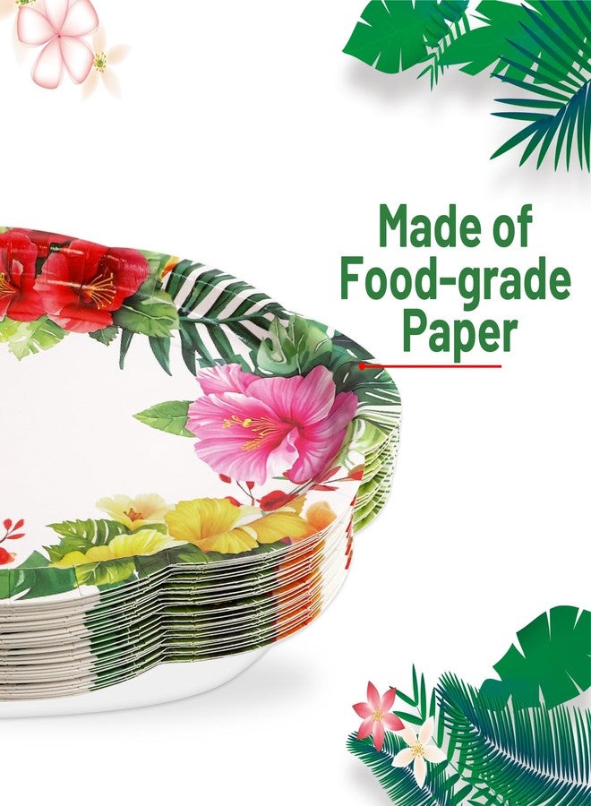Fancy Land 24 Pcs Hawaiian Luau Plates 10 x 12 Inches Summer Paper Oval Plates Aloha Floral Disposable Dinner Heavy Duty Dinnerware Bulk Tropical Party Decorations Birthday Baby Shower - Image 3