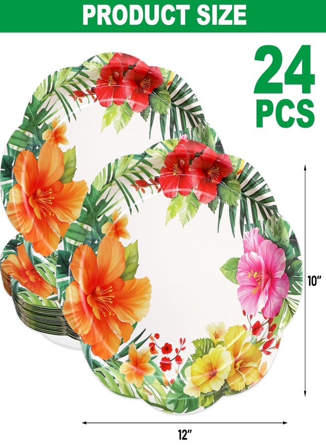 Fancy Land 24 Pcs Hawaiian Luau Plates 10 x 12 Inches Summer Paper Oval Plates Aloha Floral Disposable Dinner Heavy Duty Dinnerware Bulk Tropical Party Decorations Birthday Baby Shower - Image 2