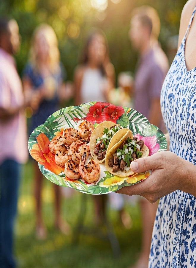 Fancy Land 24 Pcs Hawaiian Luau Plates 10 x 12 Inches Summer Paper Oval Plates Aloha Floral Disposable Dinner Heavy Duty Dinnerware Bulk Tropical Party Decorations Birthday Baby Shower - Image 4