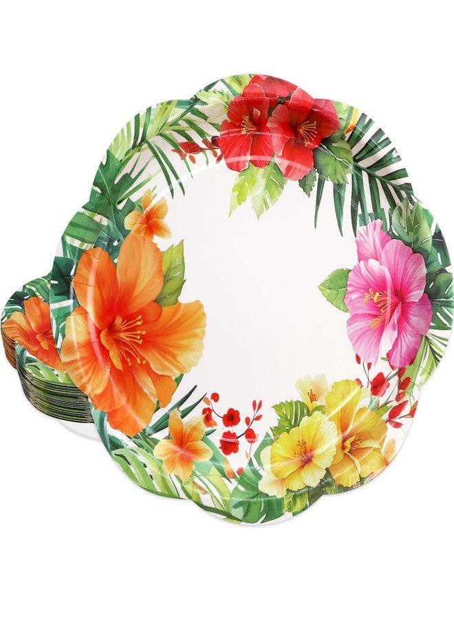 Fancy Land 24 Pcs Hawaiian Luau Plates 10 x 12 Inches Summer Paper Oval Plates Aloha Floral Disposable Dinner Heavy Duty Dinnerware Bulk Tropical Party Decorations Birthday Baby Shower - Image 1
