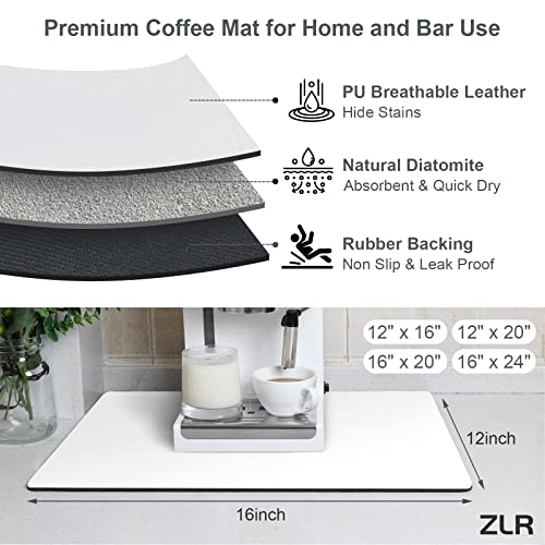 ZLR Coffee Mat - 12" x 16" Small Kitchen Hide Stain Absorbent Dish Drying Mat for Countertop - Easy to Clean Coffee Bar Mat for Espresso Machine and Spill Protection - Milk White - Image 3