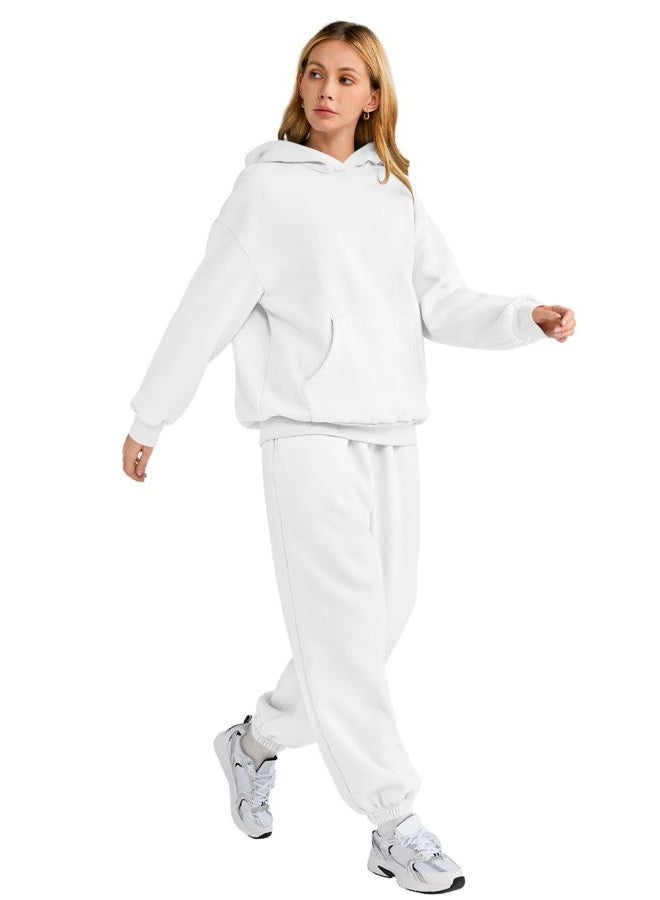 AUTOMET Sweatsuits Women 2 Piece Outfit Lounge Two Piece Sets Fall Fashion 2024 Tracksuits Oversized Sweatshirt and Sweatpants Casual Teen Girls Clothing White XS - Image 4