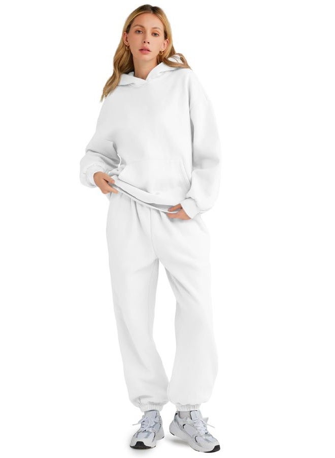AUTOMET Sweatsuits Women 2 Piece Outfit Lounge Two Piece Sets Fall Fashion 2024 Tracksuits Oversized Sweatshirt and Sweatpants Casual Teen Girls Clothing White XS - Image 2