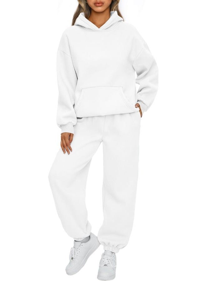 AUTOMET Sweatsuits Women 2 Piece Outfit Lounge Two Piece Sets Fall Fashion 2024 Tracksuits Oversized Sweatshirt and Sweatpants Casual Teen Girls Clothing White XS - Image 1