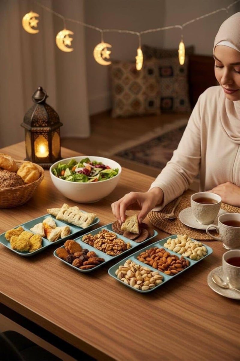 Tasali Multi Division Plate Set of 3 Food Grade Microwave and Dishwasher Safe Serving Appetizers Desserts Salad Plates for Ramadan