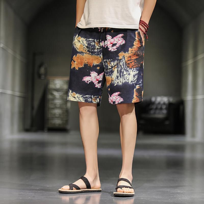 Mens Summer Beach Shorts Ethnic Thai Elephant 8 ink lotus 