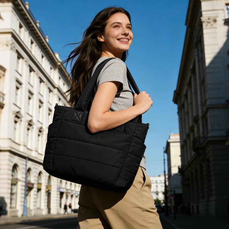 GASSDA Tote Bag for Women Lightweight Puffer Tote Bag Large Nurse Bags Handbag with Pockets Zipper Closure for Work Travel - Image 2