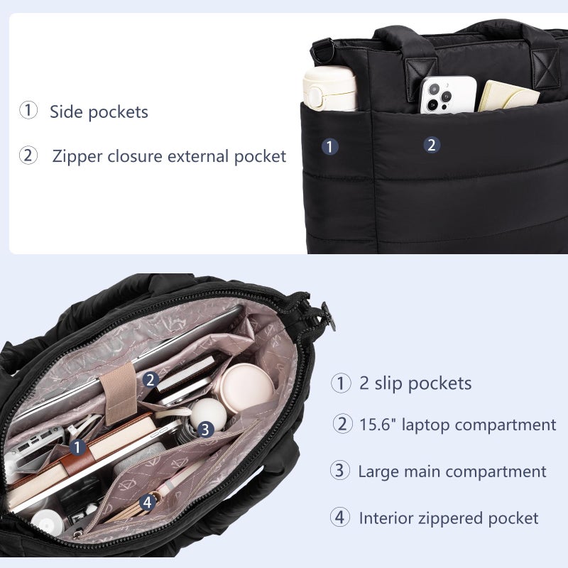 GASSDA Tote Bag for Women Lightweight Puffer Tote Bag Large Nurse Bags Handbag with Pockets Zipper Closure for Work Travel - Image 5