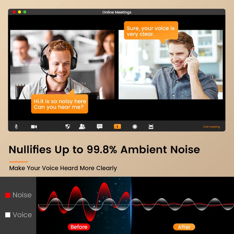 EKSA سماعة رأس لاسلكية EKSA مع ميكروفون للعمل، سماعة بلوتوث 5.0 مع ميكروفون مزود بتقنية إلغاء الضوضاء المدعومة بالذكاء الاصطناعي - سماعات بلوتوث لاسلكية مع ميكروفون للعمل/الكمبيوتر الشخصي/اللاب توب/الحاسوب/المكتب/زووم - Image 2