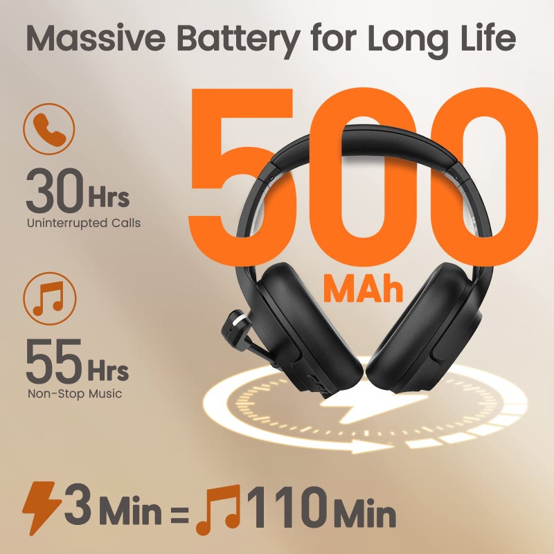 EKSA سماعة رأس لاسلكية EKSA مع ميكروفون للعمل، سماعة بلوتوث 5.0 مع ميكروفون مزود بتقنية إلغاء الضوضاء المدعومة بالذكاء الاصطناعي - سماعات بلوتوث لاسلكية مع ميكروفون للعمل/الكمبيوتر الشخصي/اللاب توب/الحاسوب/المكتب/زووم - Image 5