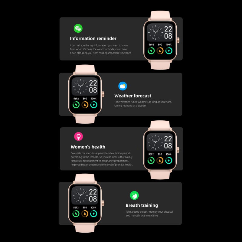 Smart Watch: 1.8Inch Full Touch Screen, IP68 Waterproof - 100 Sports Modes, Health Monitoring & Smart Reminders for Daily Life, Sports Enthusiasts - Image 3