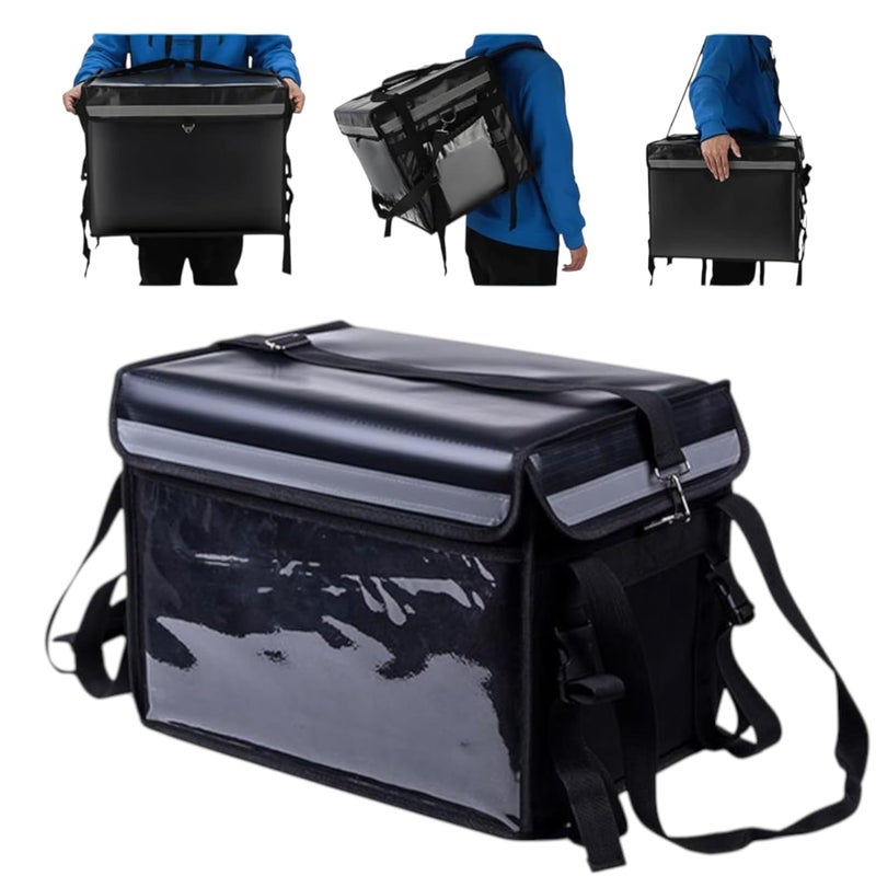 THW حقيبة توصيل الطعام والوجبات والبيتزا ® مثالية للبيتزا والمطاعم والولائم ومنافذ الوجبات السريعة معزولة حرارياً ومقاومة للماء بسعة 32 لتر (أسود) - Image 1