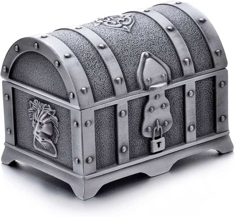 AVESON Rectangle Vintage Metal Treasure Chest Trinket Jewelry Box Gift Box Ring Case for Girls Ladies Women, Small, Tin Color - Image 1