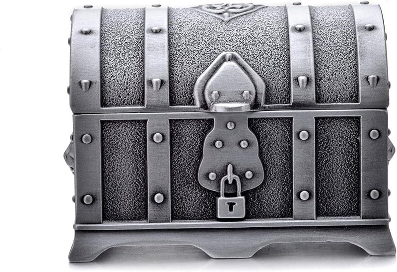 AVESON Rectangle Vintage Metal Treasure Chest Trinket Jewelry Box Gift Box Ring Case for Girls Ladies Women, Small, Tin Color - Image 2