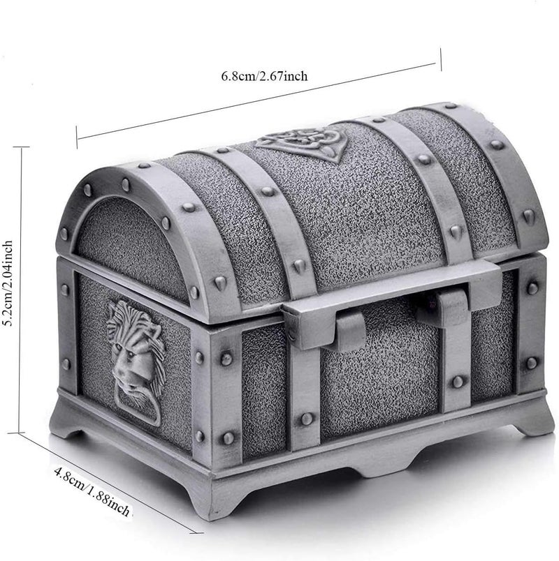 AVESON Rectangle Vintage Metal Treasure Chest Trinket Jewelry Box Gift Box Ring Case for Girls Ladies Women, Small, Tin Color - Image 3