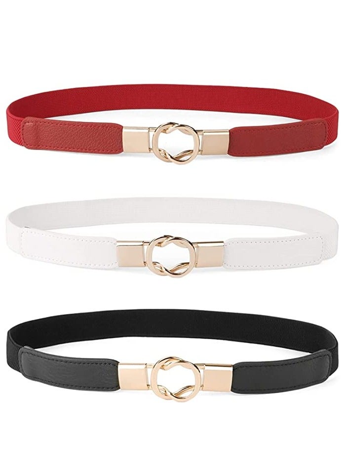 Belt for Dresses Women, Women Skinny Belt for Dresses Retro Elastic Stretchy Metal Buckle Skinny Ladies Waist Belt 1 inch Wide 3 Pack - Image 1