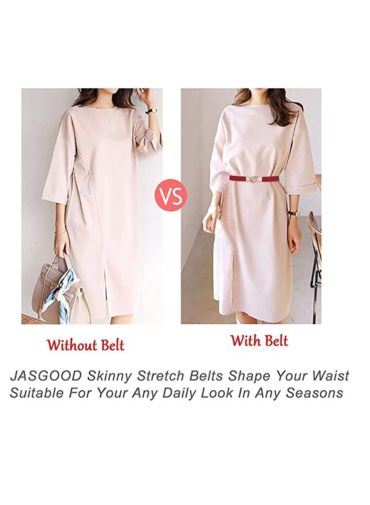 Belt for Dresses Women, Women Skinny Belt for Dresses Retro Elastic Stretchy Metal Buckle Skinny Ladies Waist Belt 1 inch Wide 3 Pack - Image 2