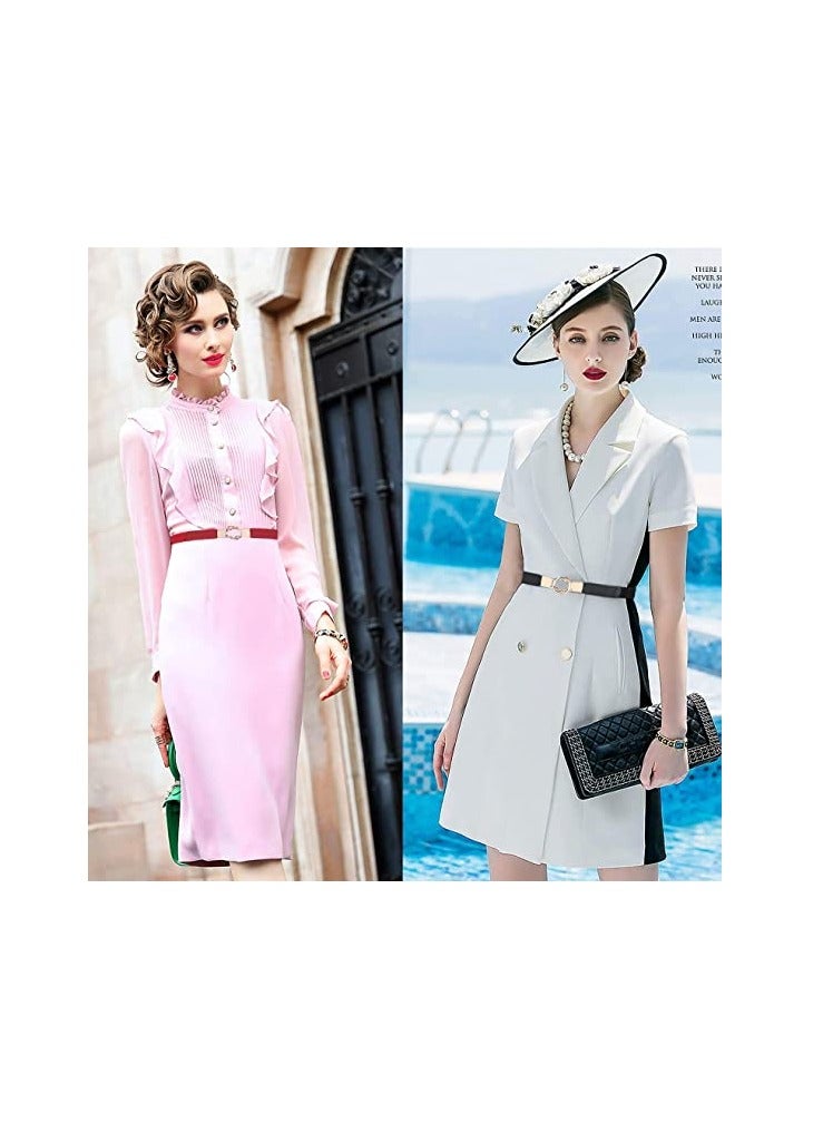 Belt for Dresses Women, Women Skinny Belt for Dresses Retro Elastic Stretchy Metal Buckle Skinny Ladies Waist Belt 1 inch Wide 3 Pack - Image 3