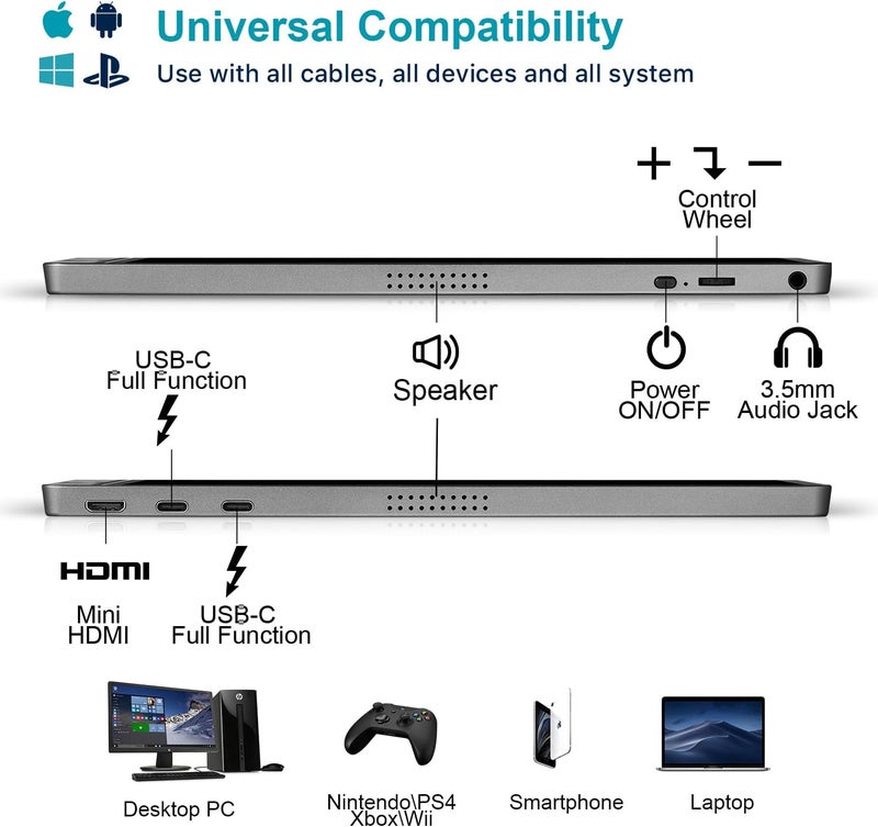 KYY 15.6-Inch Portable Monitor - 1080P FHD USB-C & HDMI Gaming Display with Smart Cover & Speakers - Image 5