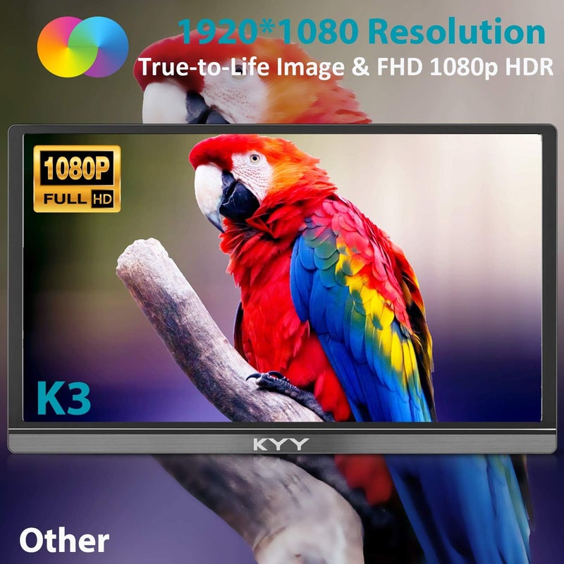 KYY 15.6-Inch Portable Monitor - 1080P FHD USB-C & HDMI Gaming Display with Smart Cover & Speakers - Image 2