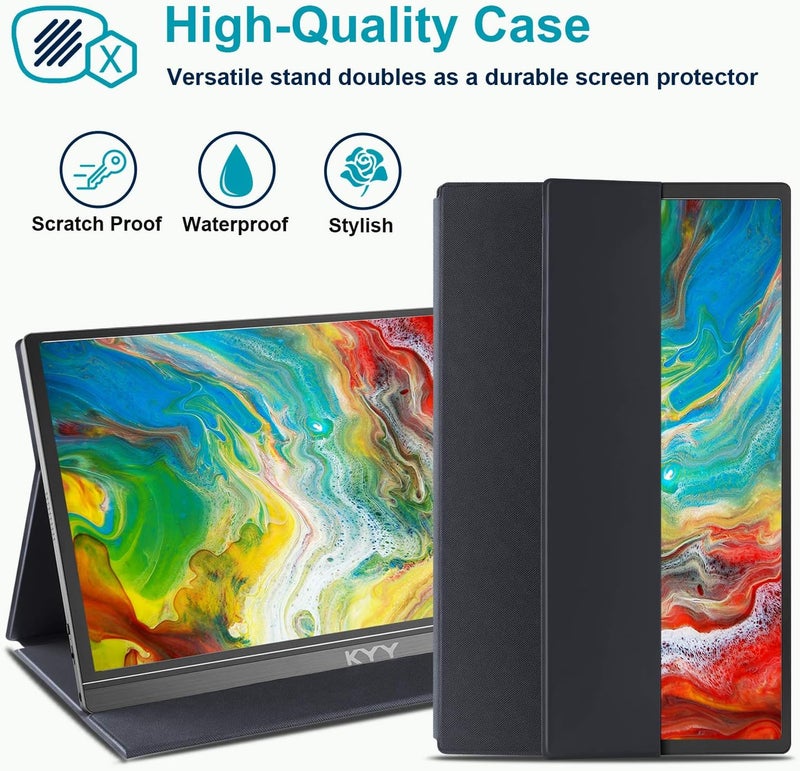 KYY 15.6-Inch Portable Monitor - 1080P FHD USB-C & HDMI Gaming Display with Smart Cover & Speakers - Image 4