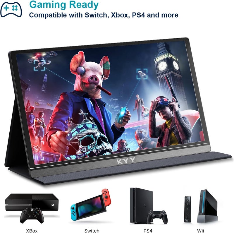 KYY 15.6-Inch Portable Monitor - 1080P FHD USB-C & HDMI Gaming Display with Smart Cover & Speakers - Image 3