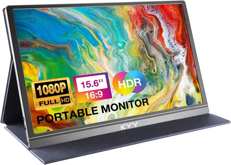 KYY 15.6-Inch Portable Monitor - 1080P FHD USB-C & HDMI Gaming Display with Smart Cover & Speakers - Image 1