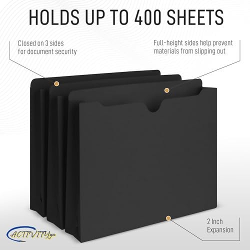 ACTIVITYYA Black File Jackets, 2 Inch Expansion, Letter Size, Reinforced Straight-Cut Tab, 6 Pack - Image 3