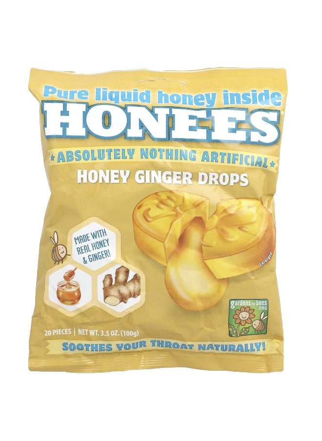 Honees Honees, Honey Ginger Drops, 20 Pieces, 3.5 oz (100 g)  - Image 1
