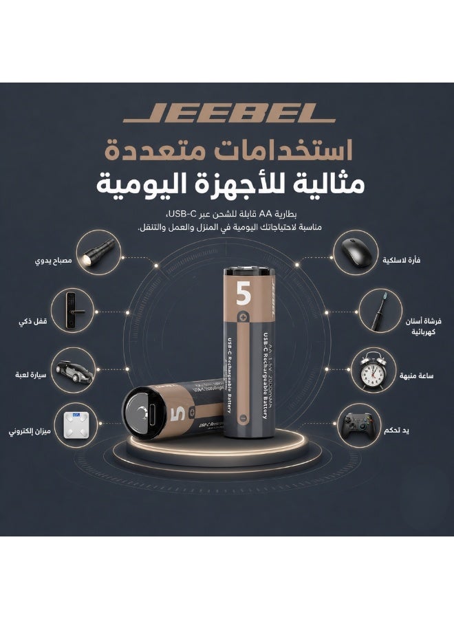 جيبيل بطاريات ليثيوم AA قابلة للشحن عبر منفذ USB-C، بسعة 2800mWh - Image 2