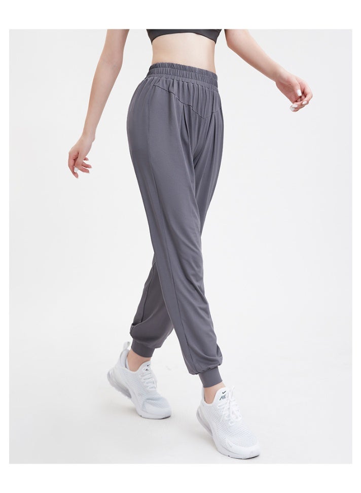 Loose Fit Yoga Pants Spring Summer Bit Cotton Large Size Cuffed Pure Color Pocket Casual Sports Women's Long Trousers  - Image 2