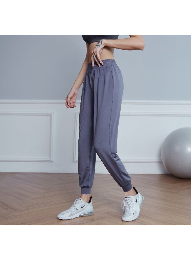 Loose Fit Yoga Pants Spring Summer Bit Cotton Large Size Cuffed Pure Color Pocket Casual Sports Women's Long Trousers  - Image 1