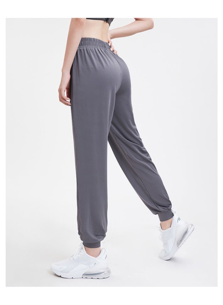 Loose Fit Yoga Pants Spring Summer Bit Cotton Large Size Cuffed Pure Color Pocket Casual Sports Women's Long Trousers  - Image 3