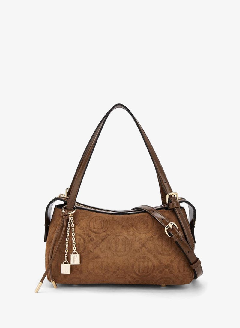 ELLE Monogram Textured Shoulder Bag With Charm Accent - Image 1