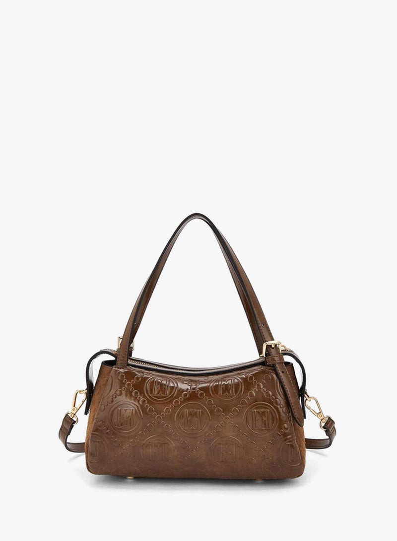 ELLE Monogram Textured Shoulder Bag With Charm Accent - Image 4