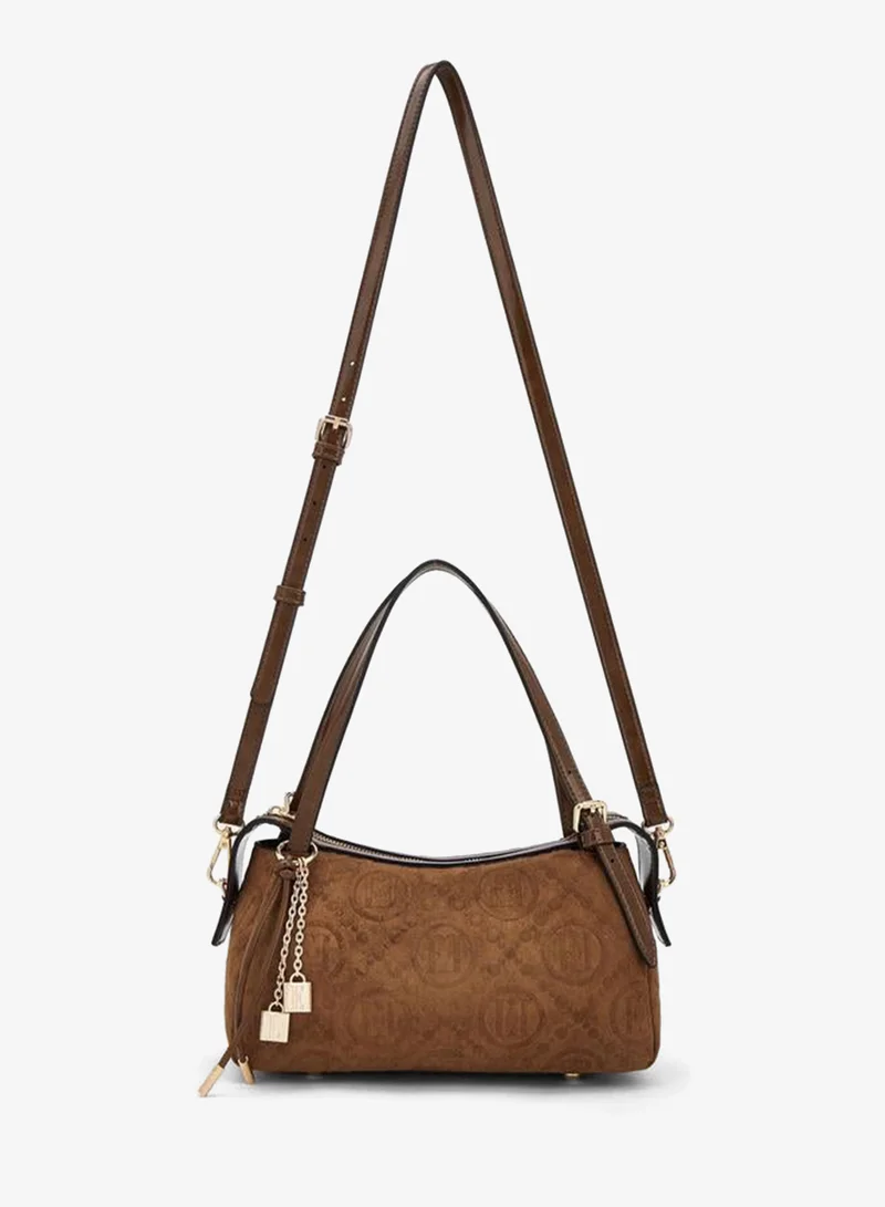 ايل Monogram Textured Shoulder Bag With Charm Accent