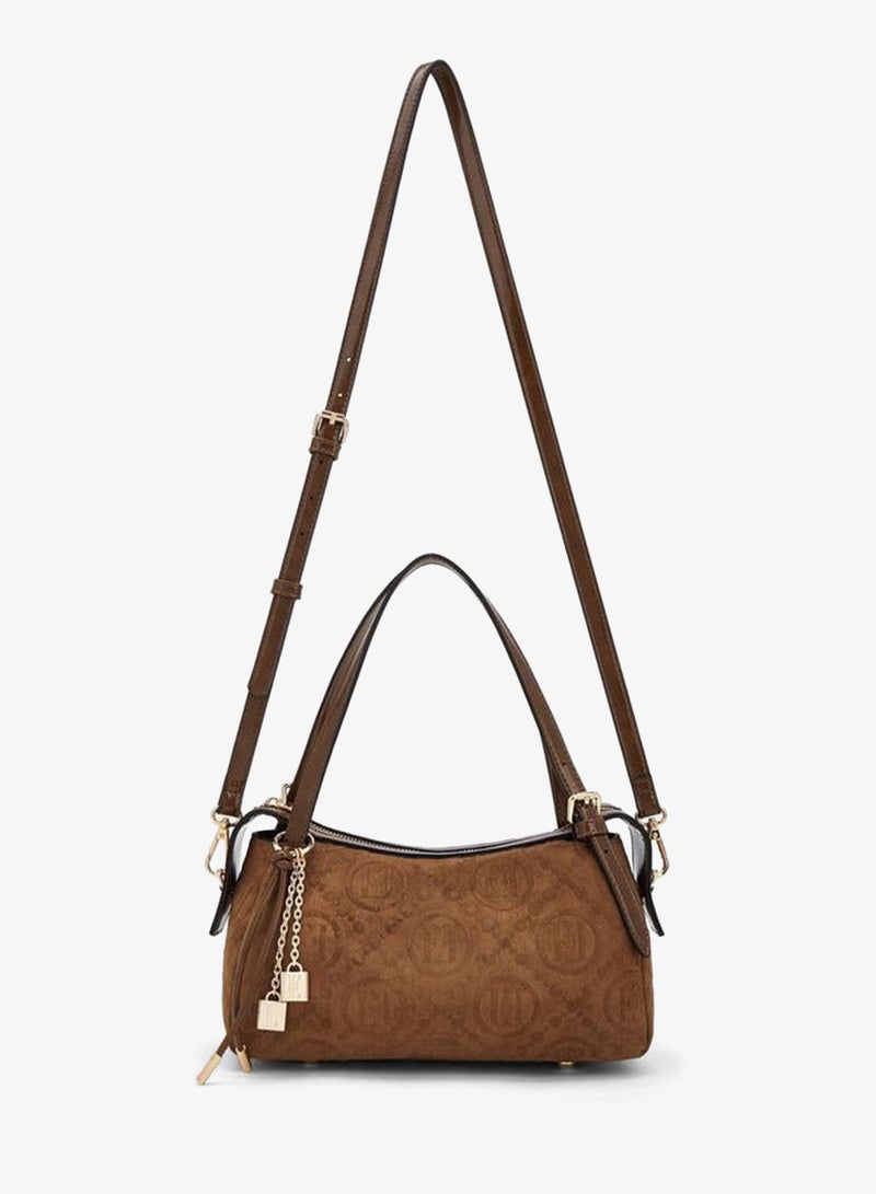 ELLE Monogram Textured Shoulder Bag With Charm Accent - Image 2