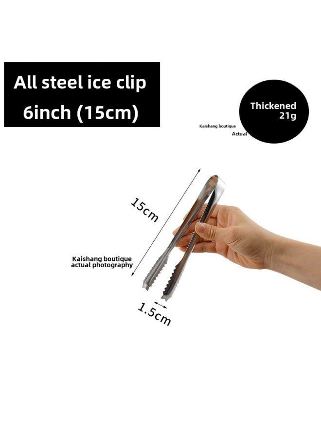 Thickened Stainless Steel Food Tongs Bread Tongs Barbecue Tongs Buffet Tongs Lotus Tongs Steak Tongs Barbecue Supplies-Color:Silver - Ordinary 6inch Ice Clip  - Image 1