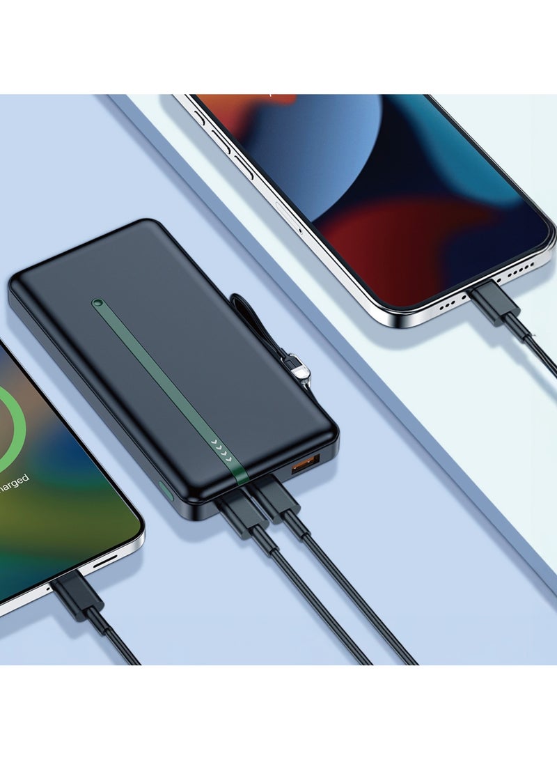 GREEN LION 10000mAh Power Bank Boston with USB-C Cable Strap / PD 20W Fast Charging /Portable charger/ Dual USB-C Inputs/ USB-A Output/ QC 3.0 / Quick Charge PowerBank 10000 mAh - Black - Image 2
